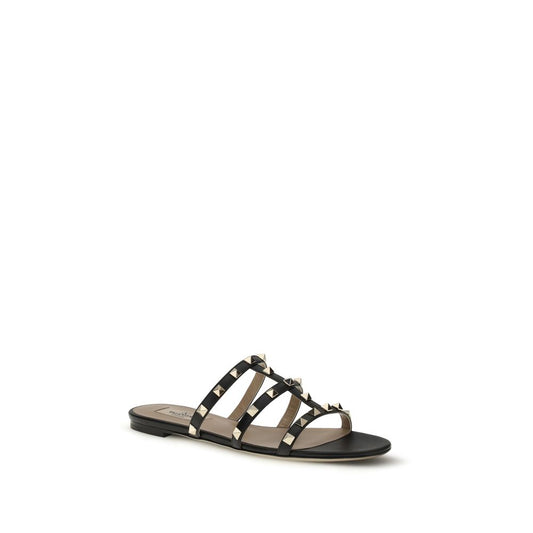 Valentino Garavani Black Calf Leather Bos Taurus Sandals