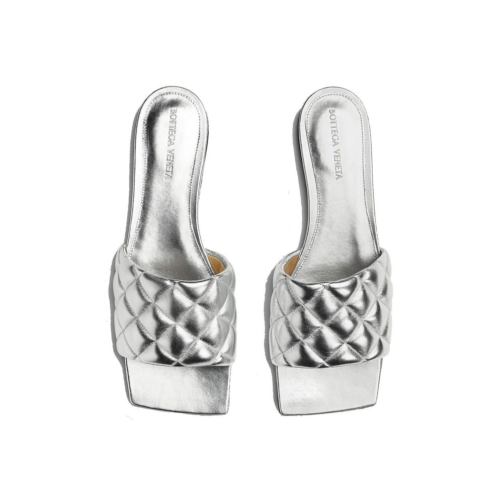 Bottega Veneta Silver Calfskin Flat Sandals