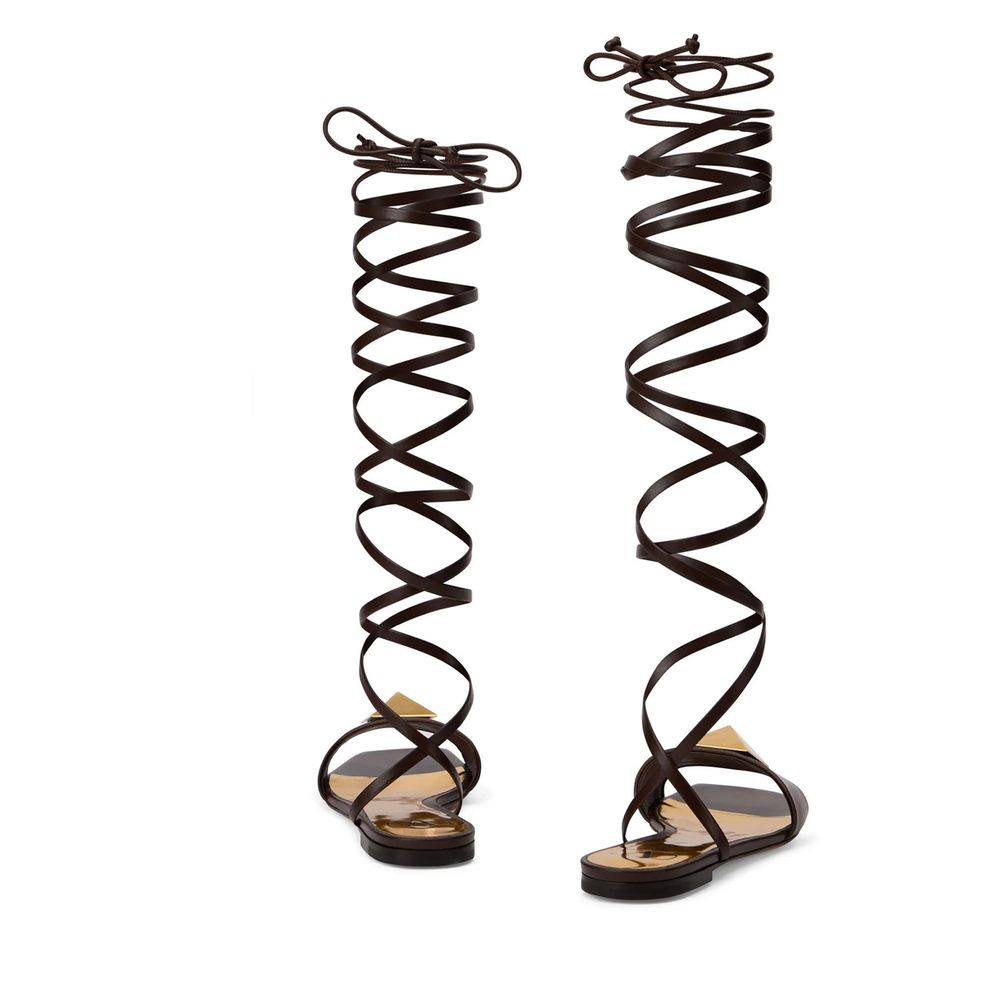 Valentino Garavani Brown Leather Strap-On Sandals