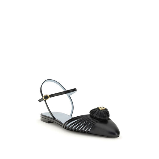 Valentino Garavani Black Calf Leather Bos Taurus Ballet Flats
