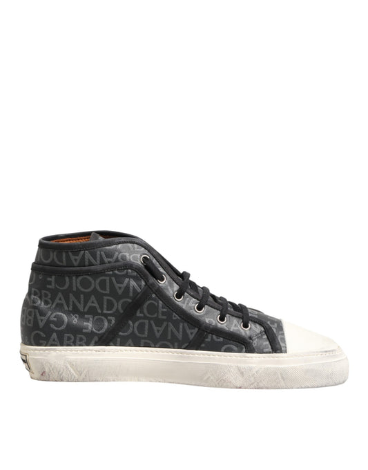 Dolce & Gabbana Black White Canvas Logo Mid Top Sneakers Shoes