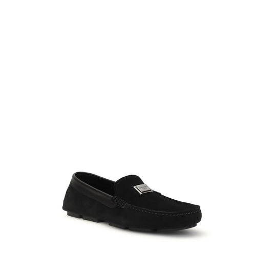 Dolce & Gabbana Black Calf Leather Bos Taurus Slip-On Loafers