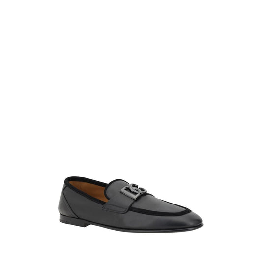 Dolce & Gabbana Black Calf Leather Bos Taurus Slip-On Loafers