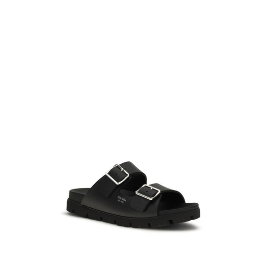 Prada Black Calf Leather Bos Taurus Flat Sandals