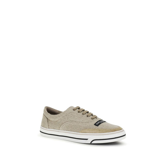 Dolce & Gabbana Beige Linen Low Top Sneakers