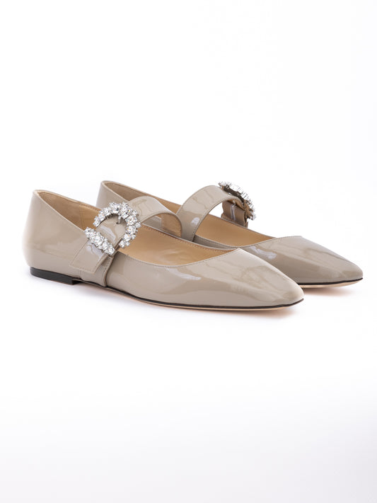 Jimmy Choo Taupe Grey Patent Leather Chery Ballet Flat