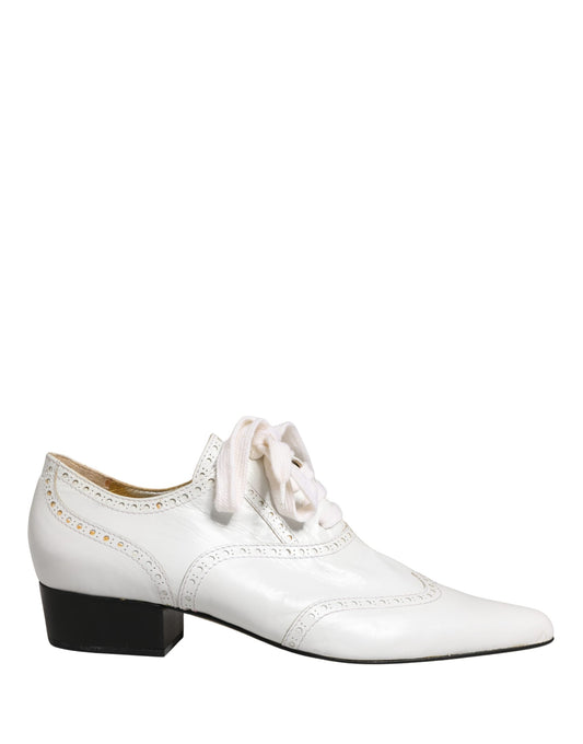 Dolce & Gabbana White Leather Brogue Oxford Lace Up Shoes
