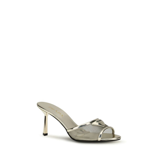 Prada Silver Calf Leather Bos Taurus Stiletto Heel Sandals