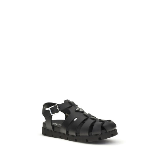 Prada Black Calf Leather Bos Taurus Flat Sandals