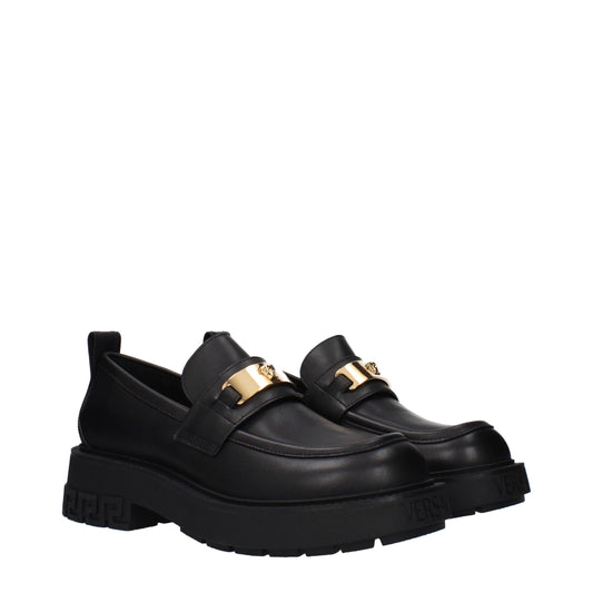 Versace Black Leather Slip-On Loafers
