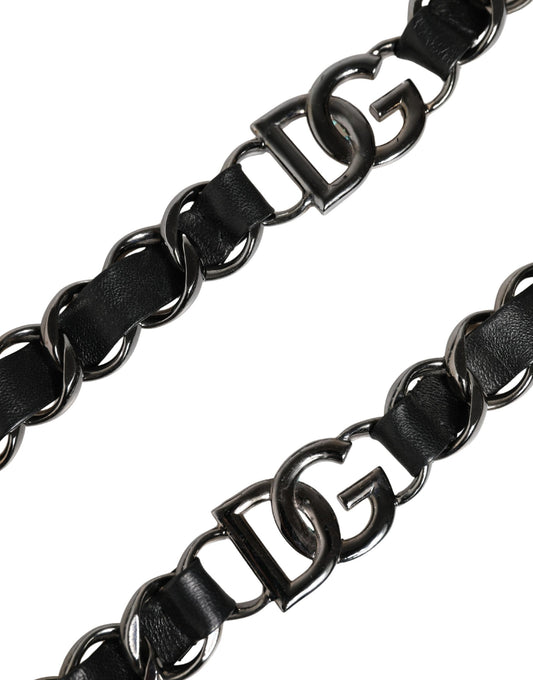 Dolce & Gabbana Black Leather Silver Chain Bag Accessory Shoulder Strap