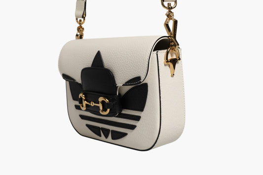Gucci x Adidas Horsebit 1955 White Black Calfskin Leather Shoulder Bag