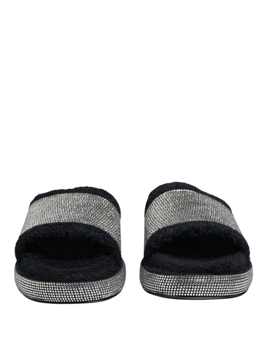 Dolce & Gabbana Black Crystal Embellished Platform Slides Shoes