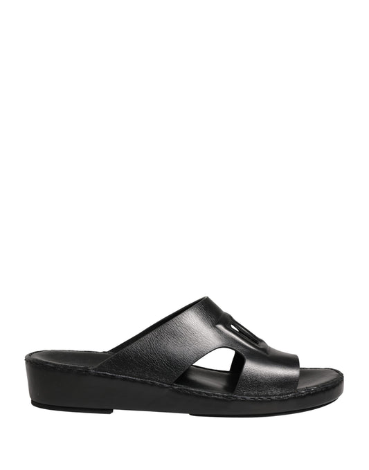 Dolce & Gabbana Black Leather Cutout DG Logo Sandals Shoes