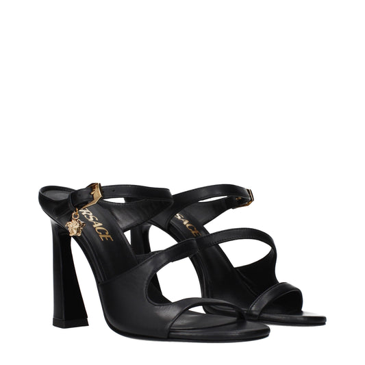 Versace Black Leather Stiletto Heel Sandals