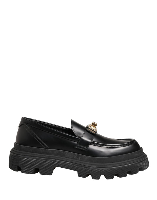 Dolce & Gabbana Black Chunky Sole Leather Men Loafers Shoes