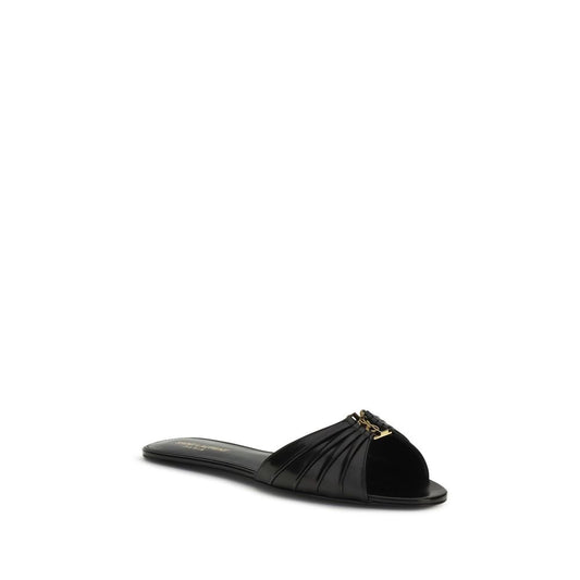 Saint Laurent Black Calf Leather Bos Taurus Flat Sandals