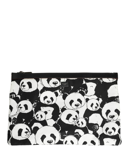 Dolce & Gabbana Black White Panda Print Nylon Clutch Men Pouch Borse Bag