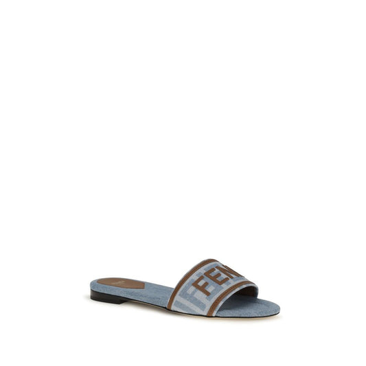 Fendi Blue Polyamide Flat Sandals