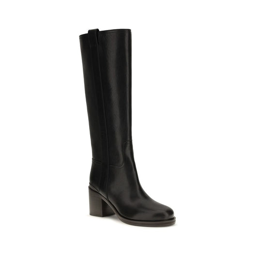 Brunello Cucinelli Black Calf Leather Bos Taurus High Heel Boots