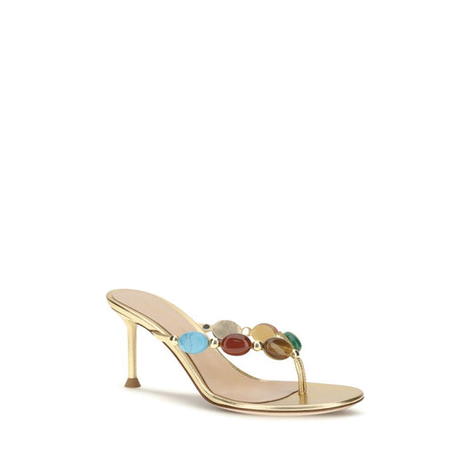 Gianvito Rossi Gold Suede Leather Stiletto Heel Sandals