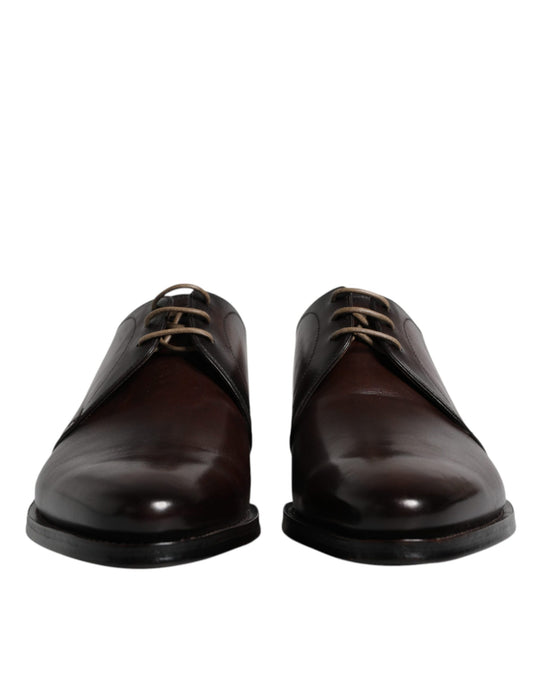 Dolce & Gabbana Brown Leather Lace Up Men Derby Formal Shoes