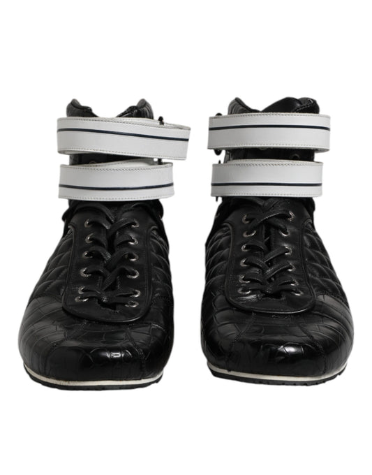 Dolce & Gabbana Black Quilted Leather Lace Up Sneakers Shoes