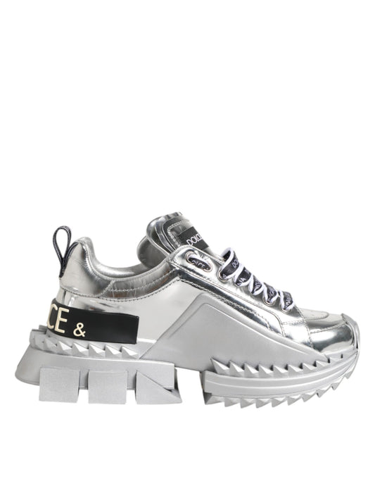 Dolce & Gabbana Silver Leather Super Queen Sneakers Shoes