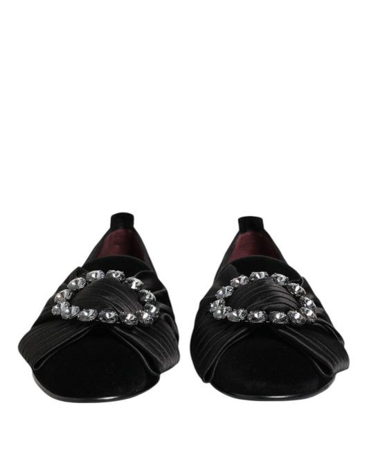 Dolce & Gabbana Black VATICANO Crystal Ribbon Slip On Shoes