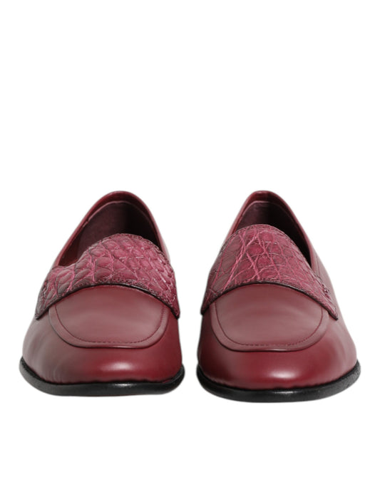 Dolce & Gabbana Burgundy Leather Formal Slip On Shoes