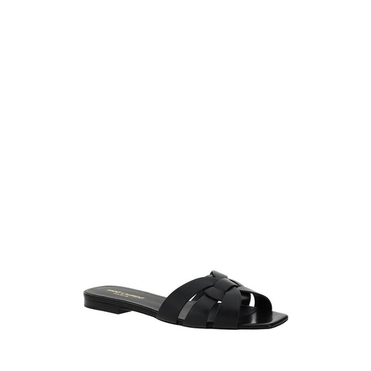 Saint Laurent Black Calf Leather Bos Taurus Strap-On Sandals