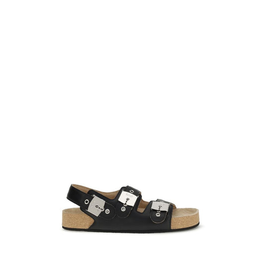 Balenciaga Black Calf Leather Bos Taurus Flat Sandals