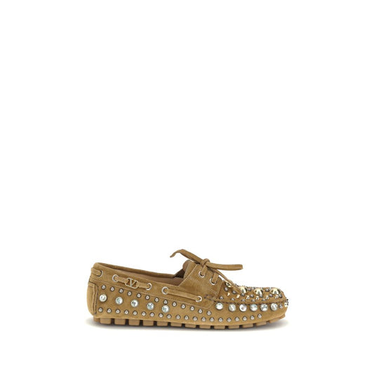 Valentino Garavani Beige Calf Leather Bos Taurus Slip-On Loafers