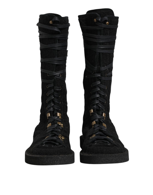 Dolce & Gabbana Black Alpaca Wool Suede Mid Calf Boots Shoes