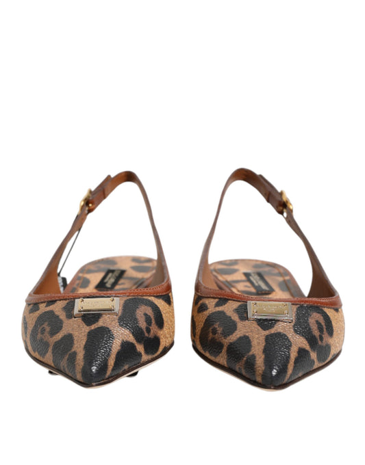 Dolce & Gabbana Brown Leopard Slingback Flats Sandals Shoes