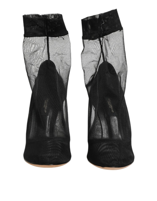 Dolce & Gabbana Black Nylon Stretch Mesh Sock Boots Shoes