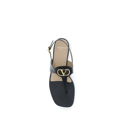 Valentino Garavani Black Calf Leather Bos Taurus Flat Sandals