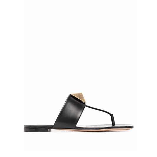 Valentino Garavani Black Leather Flat Sandals