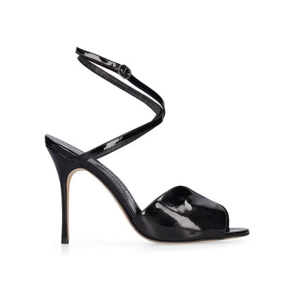 Manolo Blahnik Black Calfskin Stiletto Heel Sandals