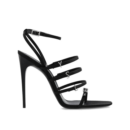 Saint Laurent Black Silk Stiletto Heel Sandals