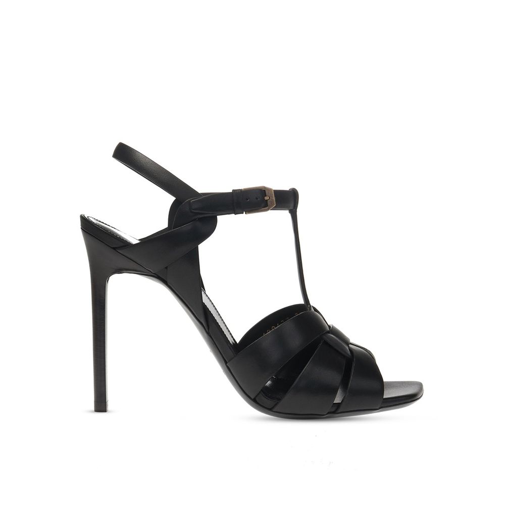 Saint Laurent Black Calfskin Stiletto Heel Sandals