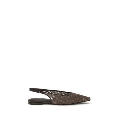 Brunello Cucinelli Brown Calf Leather Bos Taurus Ballet Flats