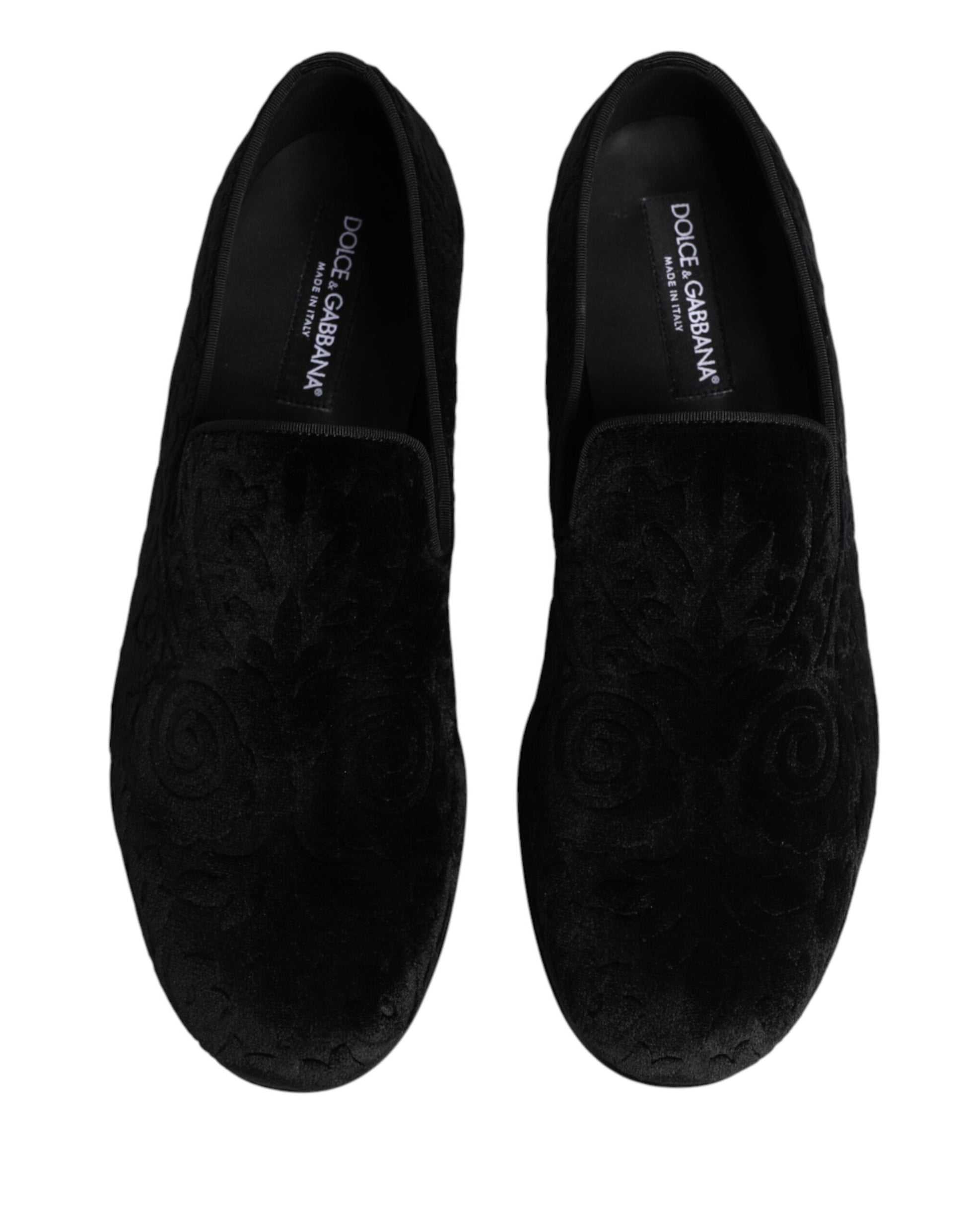 Dolce & Gabbana Black Velvet Slip On Loafers Formal Men Shoes