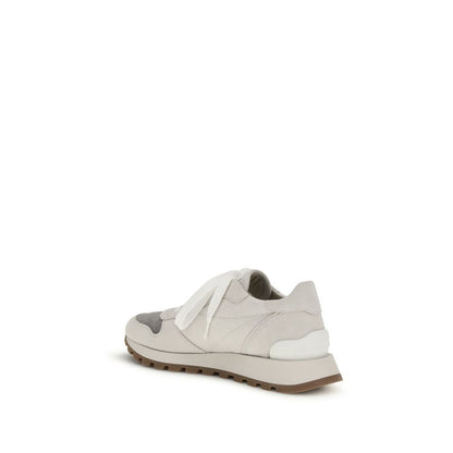 Brunello Cucinelli Gray Calf Leather Bos Taurus Athletic Sneakers