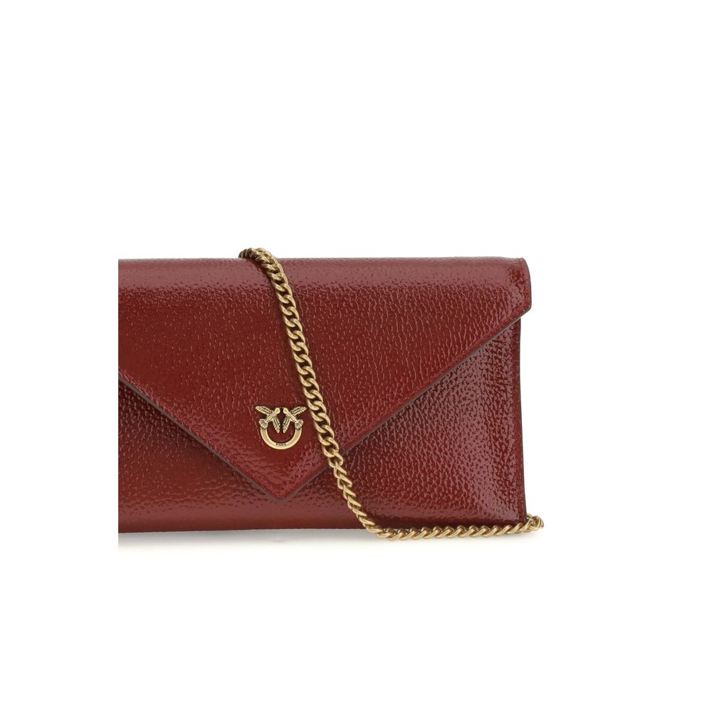 PINKO Bordeaux Calf Leather Bos Taurus Clutch Bag