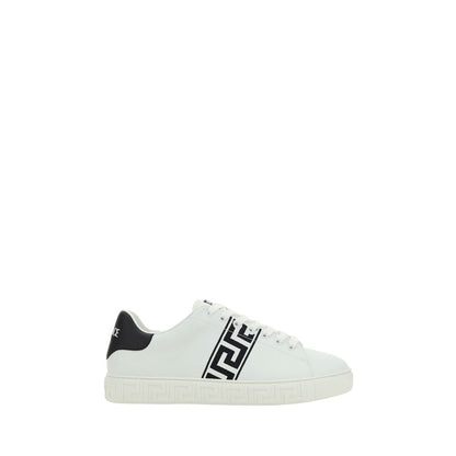 Versace White Calf Leather Bos Taurus Low Top Sneakers