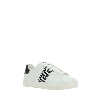 Versace White Calf Leather Bos Taurus Low Top Sneakers