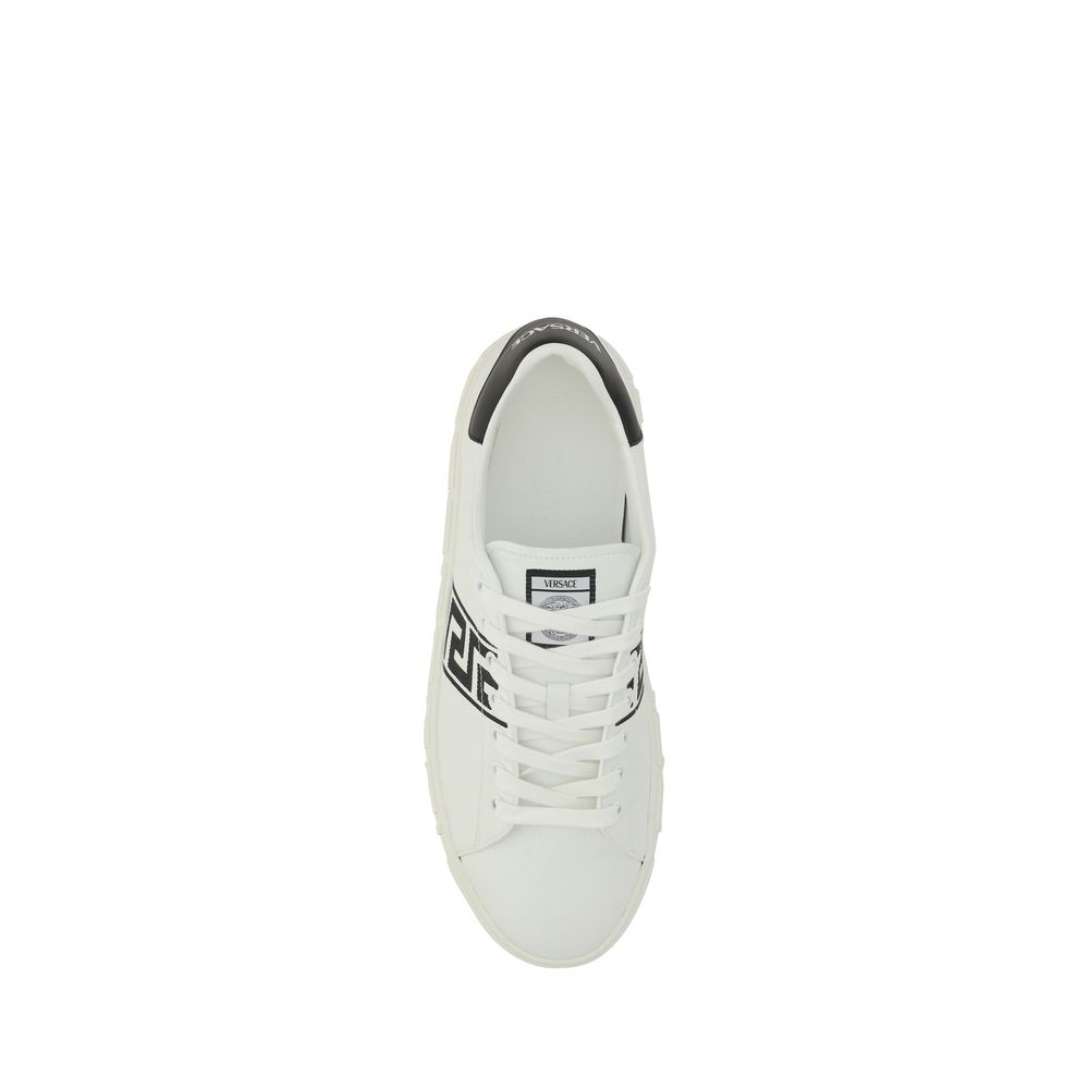 Versace White Calf Leather Bos Taurus Low Top Sneakers