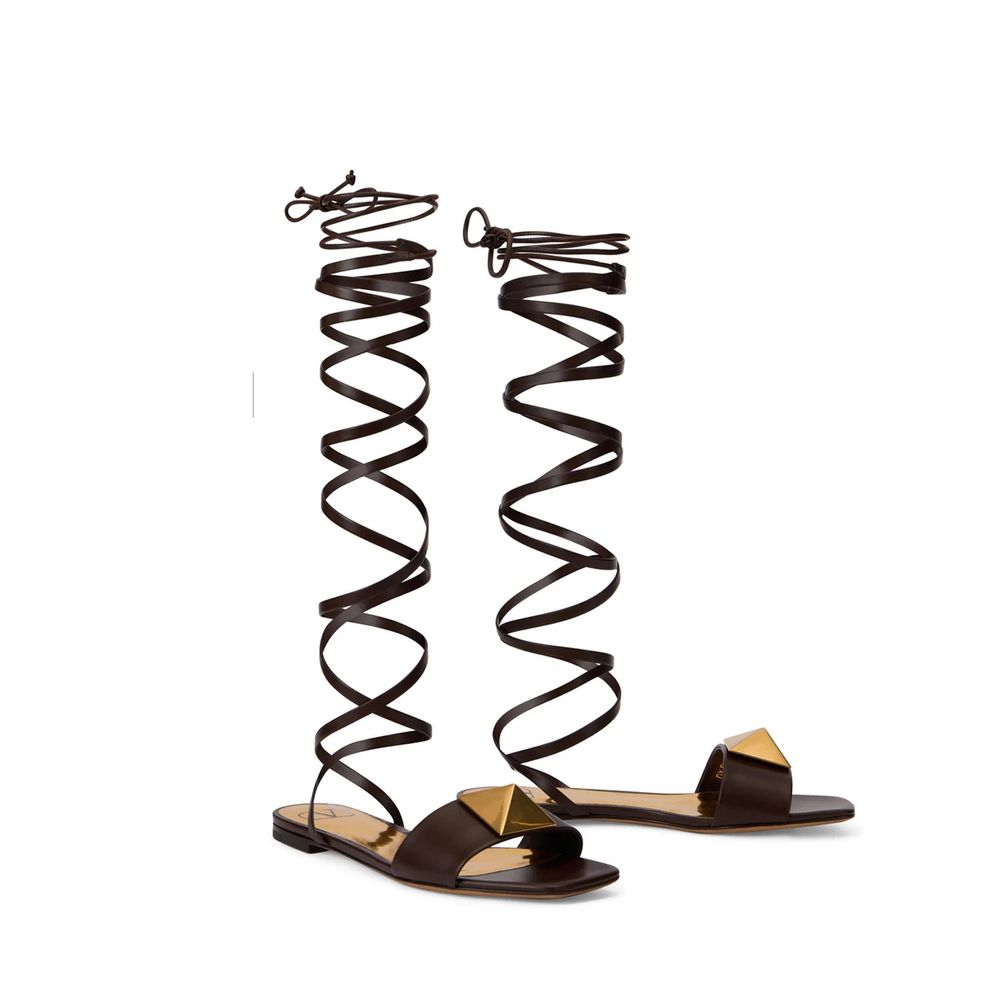 Valentino Garavani Brown Leather Strap-On Sandals