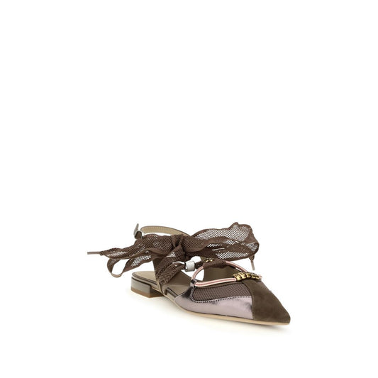 PINKO Brown Calf Leather Bos Taurus Ballet Flats
